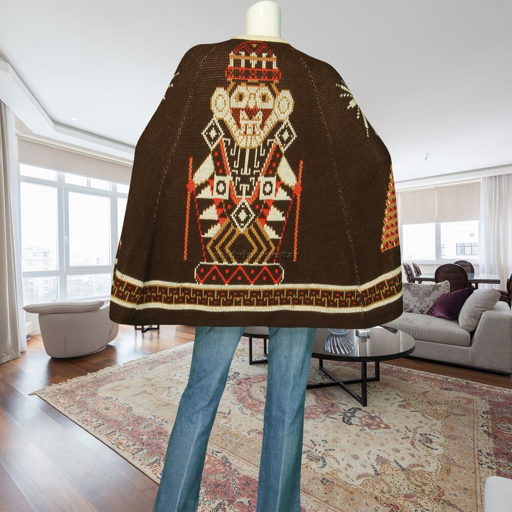70s Vintage Sears Kachina Aztec Tribal Southwestern Boho Native Poncho Cape